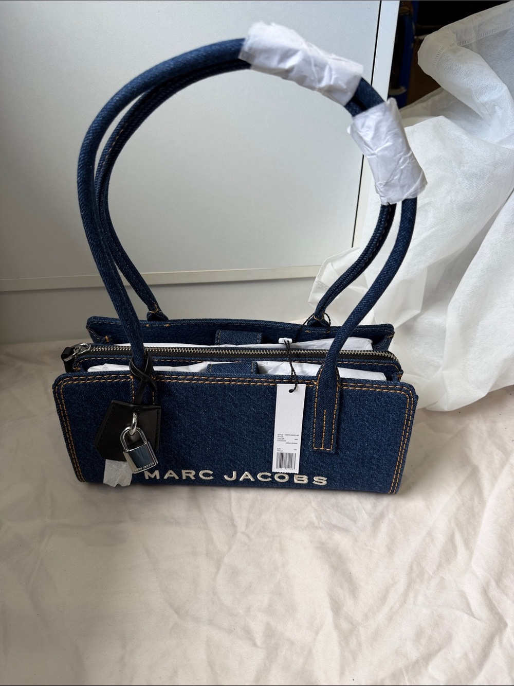 Marc Jacobs Dark Blue Denim Shoulder Bag with Lock Charm - Picture 6 of 6